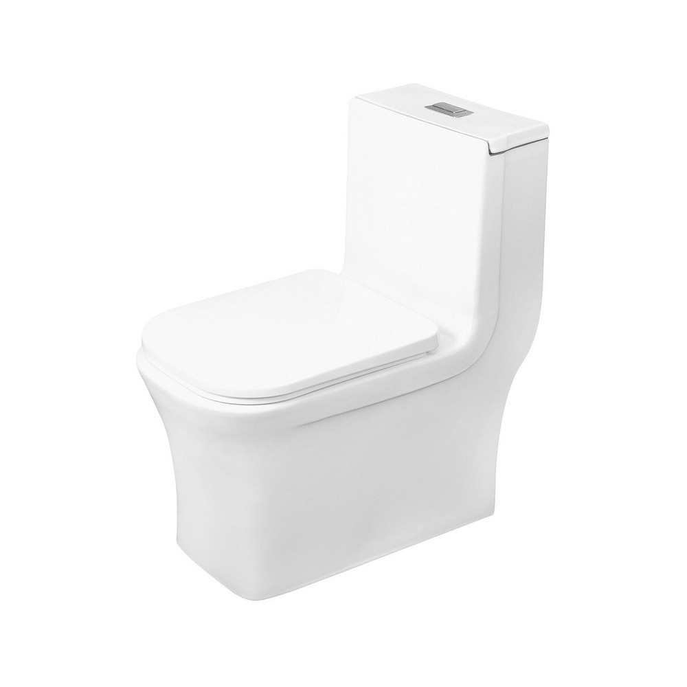 DAX BSN-835 26 3/4 INCH ONE PIECE SQUARE TOILET WITH SOFT CLOSING SEAT AND DUAL FLUSH IN GLOSS WHITE