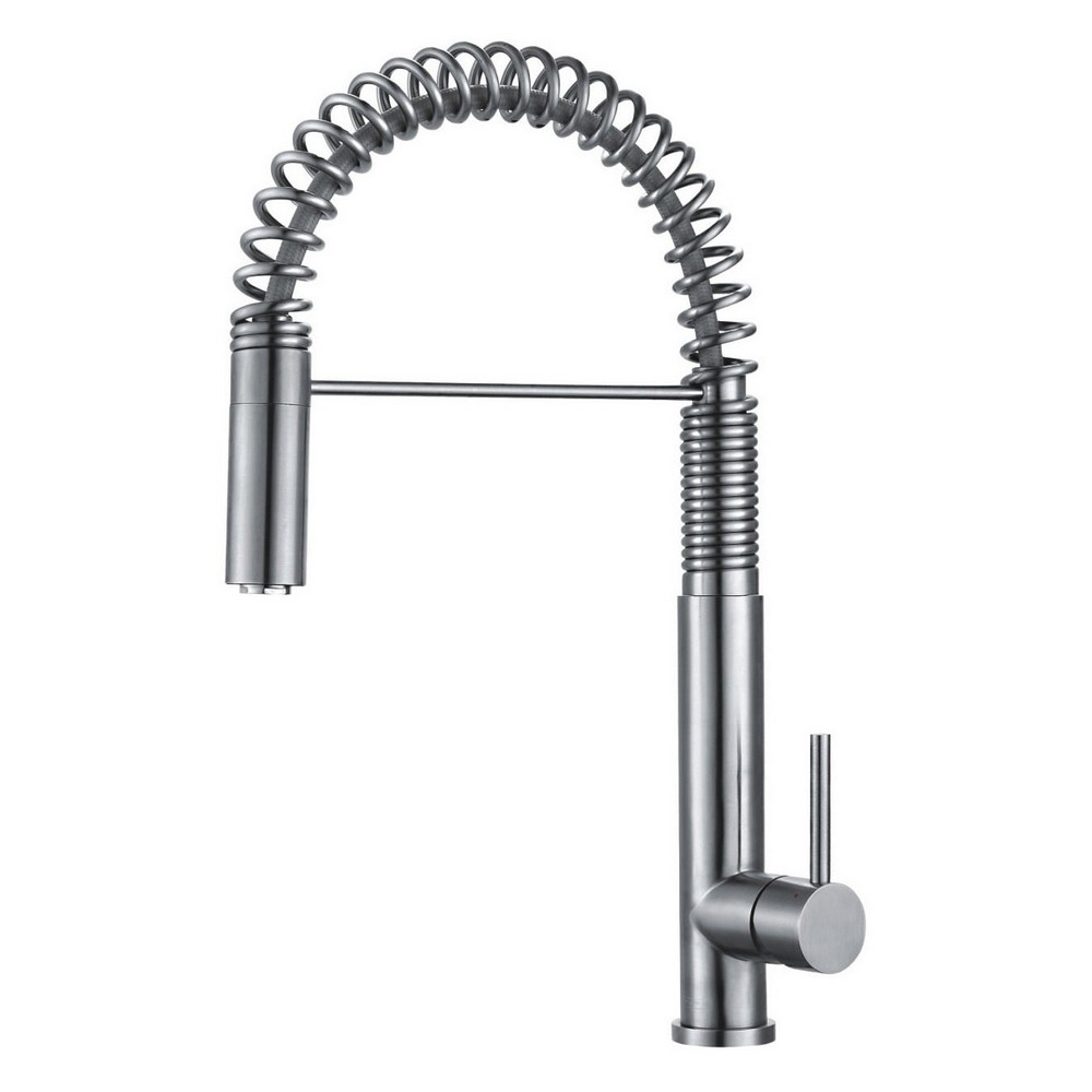 DAX DAX-2141 19 5/8 INCH STAINLESS STEEL SINGLE HANDLE PULL DOWN KITCHEN FAUCET IN BRUSHED STAINLESS STEEL