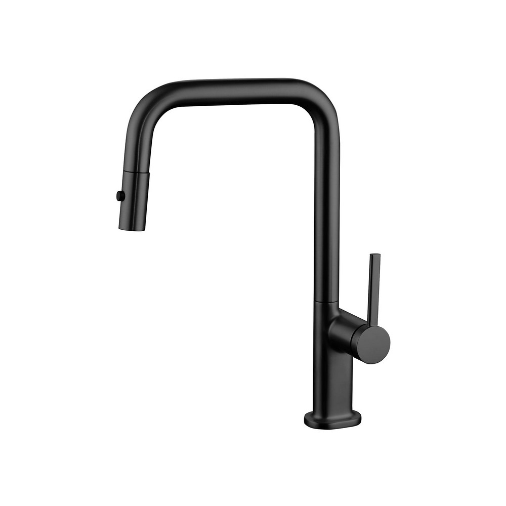 DAX DAX-8020007-BL 15 1/2 INCH BRASS SINGLE HANDLE PULL OUT KITCHEN FAUCET IN MATTE BLACK