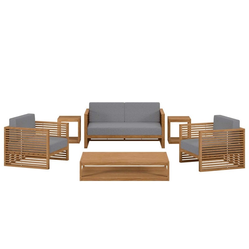 MODWAY EEI-5836 CARLSBAD 130 INCH 6-PIECE TEAK WOOD OUTDOOR PATIO SET