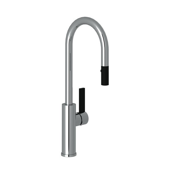 ROHL TR65D1LB TUARIO 17 3/4 INCH SINGLE HOLE C-SPOUT PULL-DOWN BAR AND FOOD PREP FAUCET WITH MATTE BLACK ACCENTS AND LEVER HANDLE