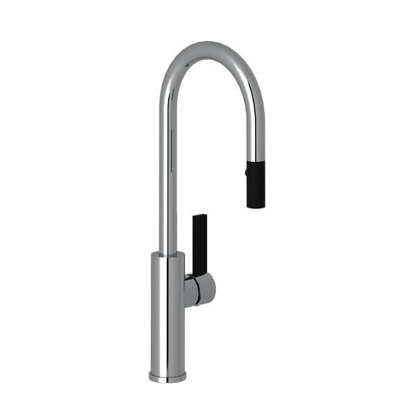 ROHL TR65D1LB TUARIO 17 3/4 INCH SINGLE HOLE C-SPOUT PULL-DOWN BAR AND FOOD PREP FAUCET WITH MATTE BLACK ACCENTS AND LEVER HANDLE