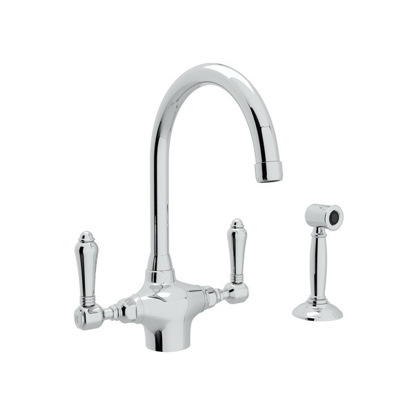 ROHL A1676LMW-2 SAN JULIO 11 5/8 INCH SINGLE HOLE DECK MOUNT C-SPOUT KITCHEN FAUCET WITH SIDE SPRAY AND LEVER HANDLE