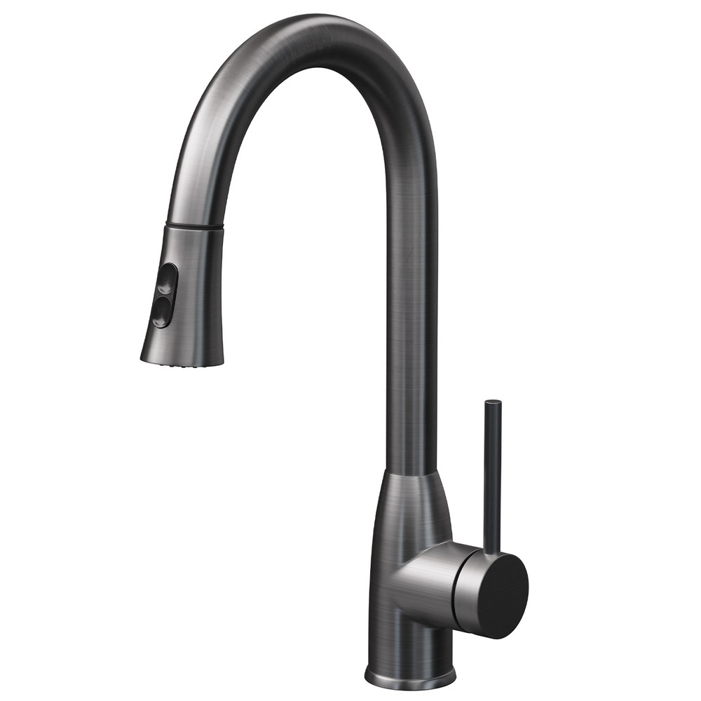 DAX DAX-8887 16 7/8 INCH BRASS SINGLE HANDLE PULL DOWN KITCHEN FAUCET WITH DUAL SPRAYER IN BRUSHED NICKEL