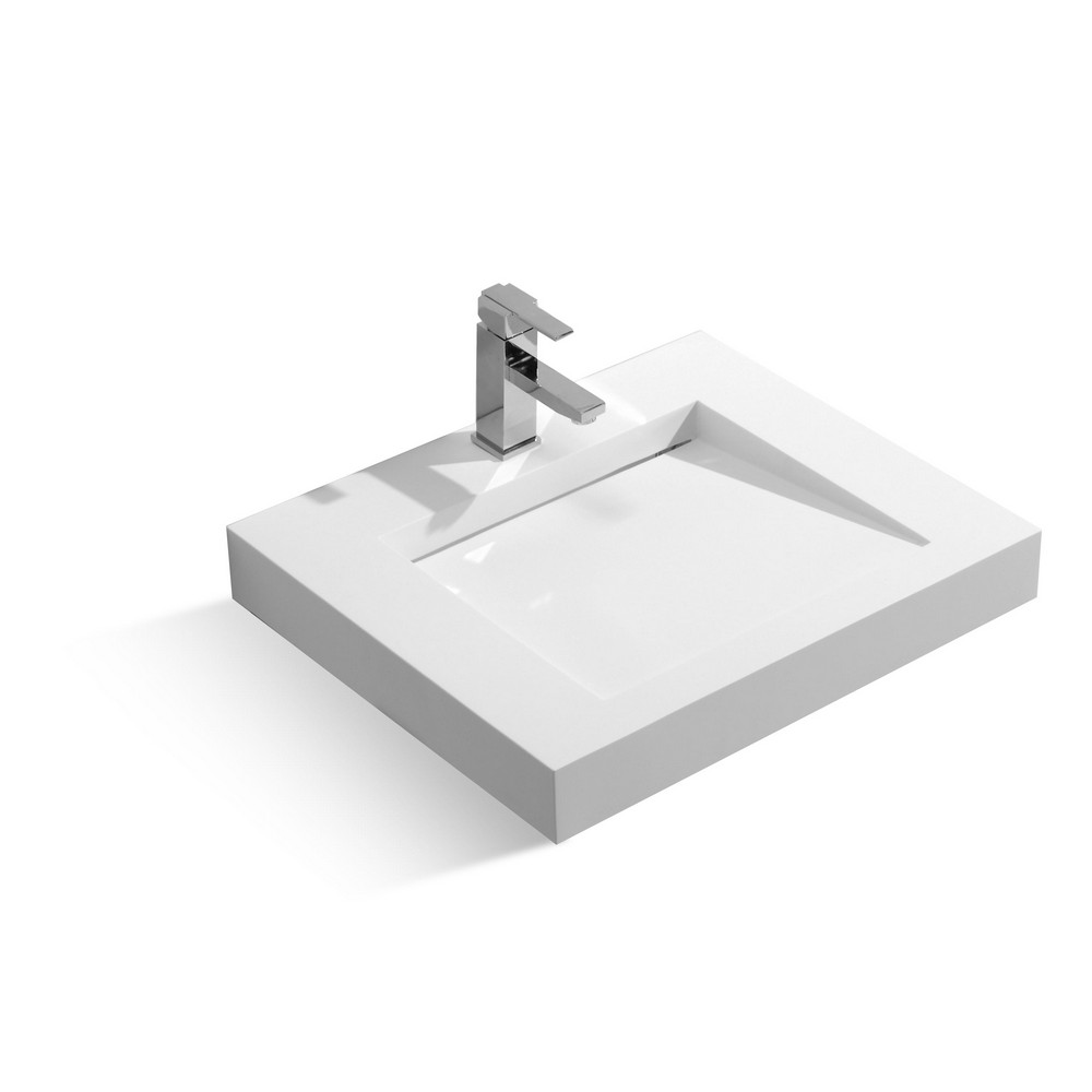 DAX DAX-AB-1330 23 3/4 INCH SOLID SURFACE RECTANGULAR SINGLE BOWL TOP MOUNT BATHROOM SINK IN WHITE