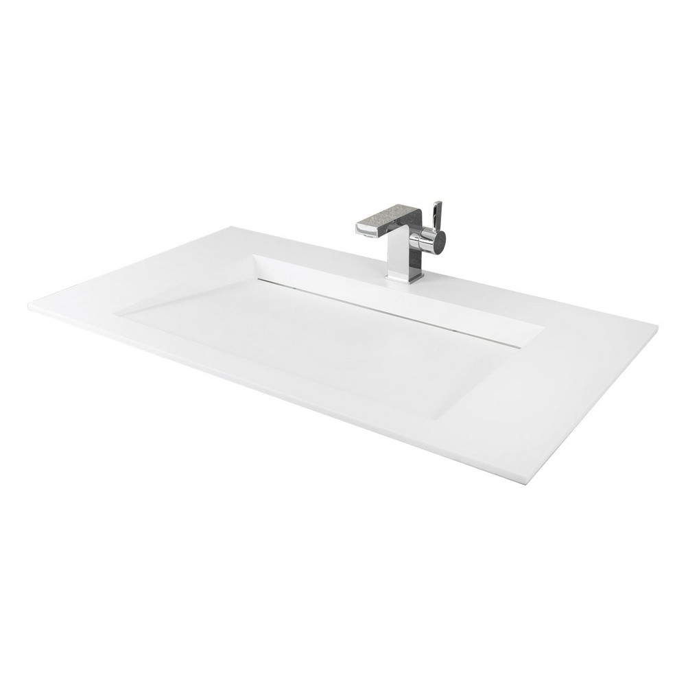 DAX DAX-AB-1331 35 1/4 INCH SOLID SURFACE RECTANGULAR SINGLE BOWL TOP MOUNT BATHROOM SINK IN MATTE WHITE