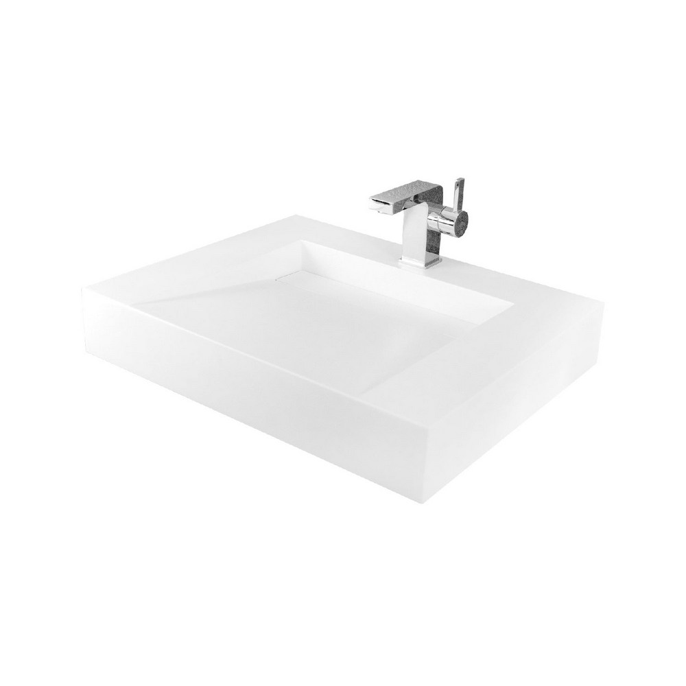 DAX DAX-AB-1379 23 5/8 INCH SOLID SURFACE RECTANGULAR SINGLE BOWL WALL MOUNT BATHROOM SINK IN MATTE WHITE