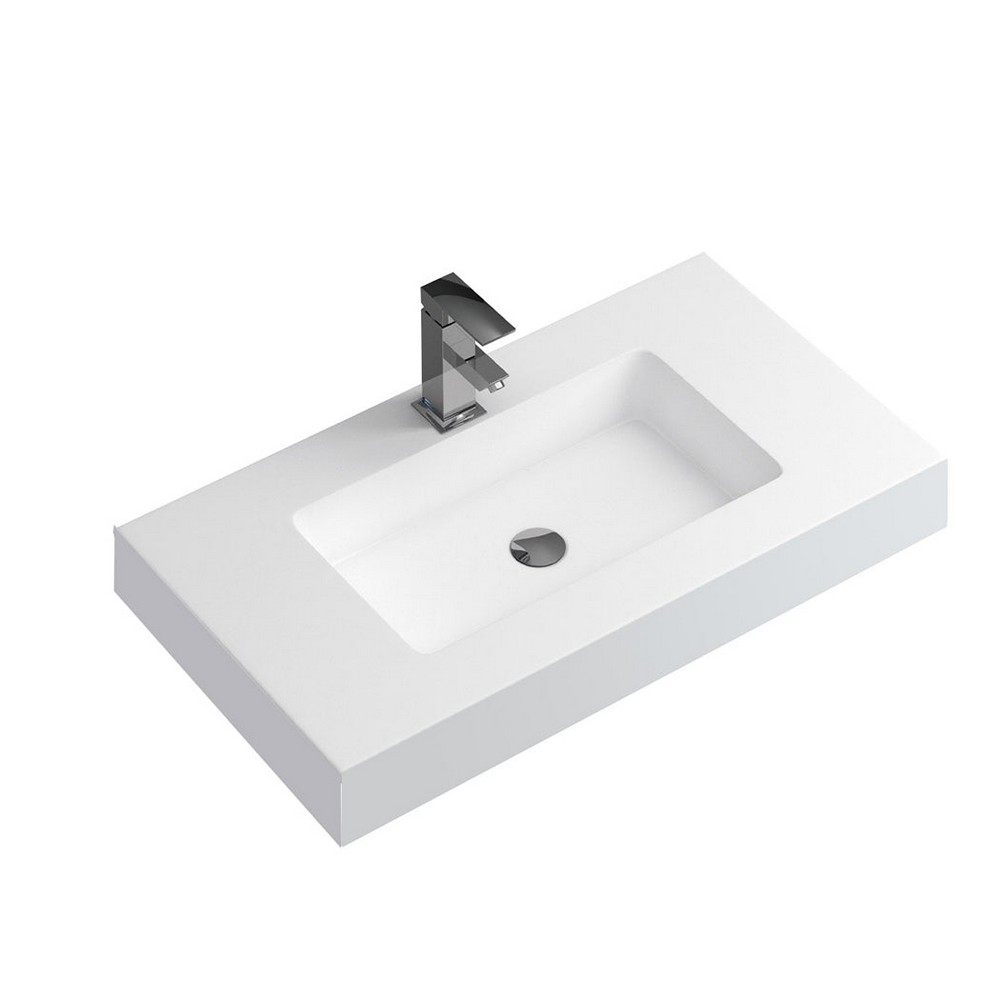 DAX DAX-AMB0328 BAYSIDE 27 1/2 INCH SOLID SURFACE SINGLE INTEGRATED BATHROOM SINK IN MATTE WHITE