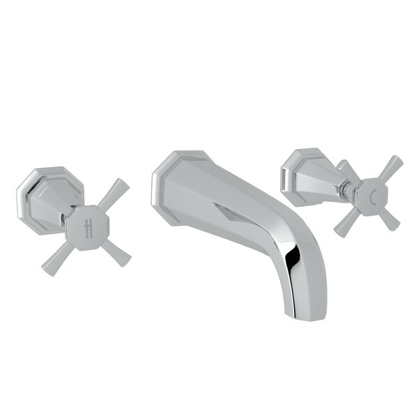 ROHL U.3171X/TO-2 DECO THREE HOLES WALL MOUNT WIDESPREAD BATHROOM FAUCET WITH CROSS HANDLES