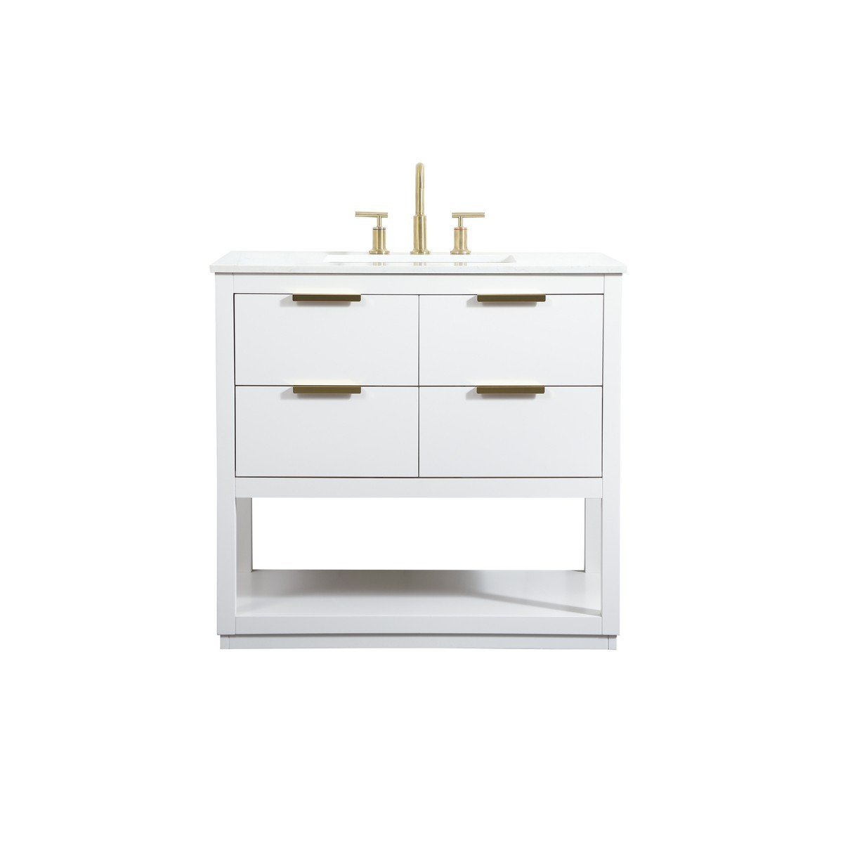 ELEGANT FURNITURE LIGHTING VF19236 LARKIN 36 INCH FREE-STANDING SINGLE SINK BATHROOM VANITY WITH ENGINEERED MARBLE COUNTERTOP