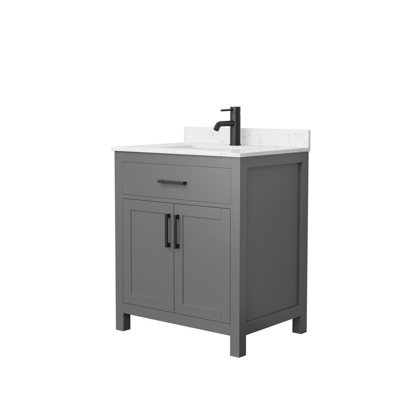 WYNDHAM COLLECTION WCG242430SGBCCUNSMXX BECKETT 30 INCH SINGLE BATHROOM VANITY IN DARK GRAY WITH CARRARA CULTURED MARBLE COUNTERTOP, UNDERMOUNT SQUARE SINK AND MATTE BLACK TRIM