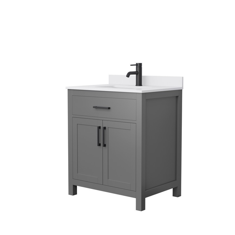 WYNDHAM COLLECTION WCG242430SGBWCUNSMXX BECKETT 30 INCH SINGLE BATHROOM VANITY IN DARK GRAY WITH WHITE CULTURED MARBLE COUNTERTOP, UNDERMOUNT SQUARE SINK AND MATTE BLACK TRIM
