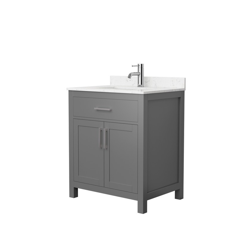 WYNDHAM COLLECTION WCG242430SKGCCUNSMXX BECKETT 30 INCH SINGLE BATHROOM VANITY IN DARK GRAY WITH CARRARA CULTURED MARBLE COUNTERTOP, UNDERMOUNT SQUARE SINK AND BRUSHED NICKEL TRIM
