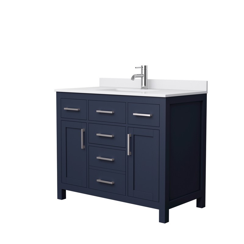 WYNDHAM COLLECTION WCG242442SBNWCUNSMXX BECKETT 42 INCH SINGLE BATHROOM VANITY IN DARK BLUE WITH WHITE CULTURED MARBLE COUNTERTOP, UNDERMOUNT SQUARE SINK AND BRUSHED NICKEL TRIM