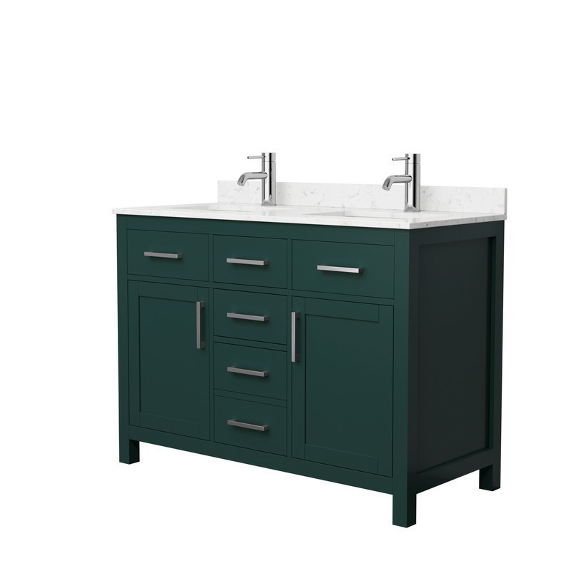 WYNDHAM COLLECTION WCG242448DGECCUNSMXX BECKETT 48 INCH DOUBLE BATHROOM VANITY IN GREEN WITH CARRARA CULTURED MARBLE COUNTERTOP, UNDERMOUNT SQUARE SINKS AND BRUSHED NICKEL TRIM