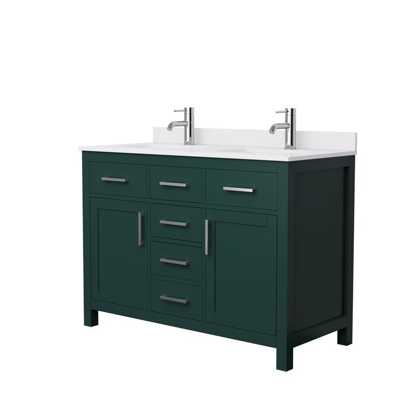 WYNDHAM COLLECTION WCG242448DGEWCUNSMXX BECKETT 48 INCH DOUBLE BATHROOM VANITY IN GREEN WITH WHITE CULTURED MARBLE COUNTERTOP, UNDERMOUNT SQUARE SINKS AND BRUSHED NICKEL TRIM