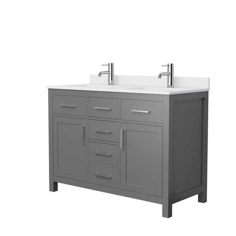 WYNDHAM COLLECTION WCG242448DKGWCUNSMXX BECKETT 48 INCH DOUBLE BATHROOM VANITY IN DARK GRAY WITH WHITE CULTURED MARBLE COUNTERTOP, UNDERMOUNT SQUARE SINKS AND BRUSHED NICKEL TRIM