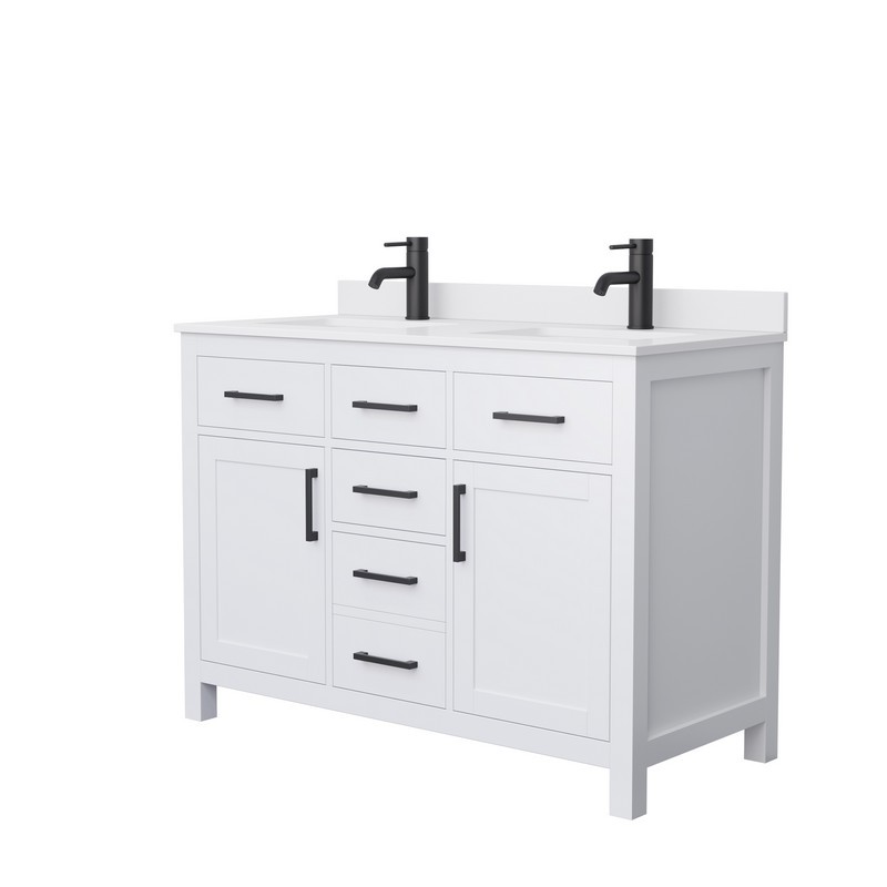 WYNDHAM COLLECTION WCG242448DWBWCUNSMXX BECKETT 48 INCH DOUBLE BATHROOM VANITY IN WHITE WITH WHITE CULTURED MARBLE COUNTERTOP, UNDERMOUNT SQUARE SINKS AND MATTE BLACK TRIM