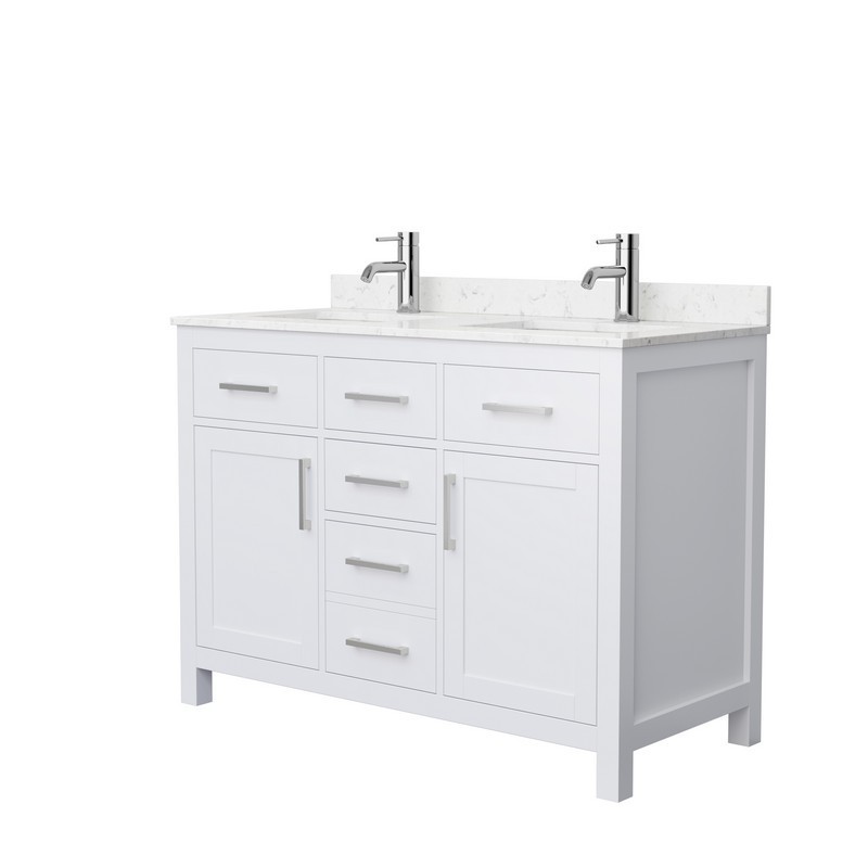 WYNDHAM COLLECTION WCG242448DWHCCUNSMXX BECKETT 48 INCH DOUBLE BATHROOM VANITY IN WHITE WITH CARRARA CULTURED MARBLE COUNTERTOP, UNDERMOUNT SQUARE SINKS AND BRUSHED NICKEL TRIM