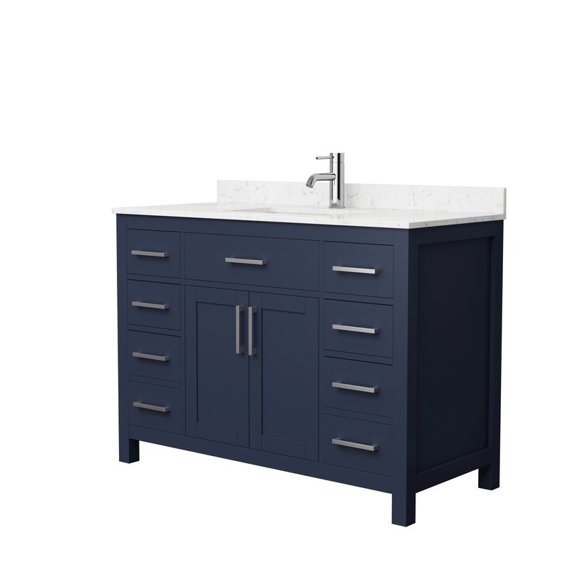 WYNDHAM COLLECTION WCG242448SBNCCUNSMXX BECKETT 48 INCH SINGLE BATHROOM VANITY IN DARK BLUE WITH CARRARA CULTURED MARBLE COUNTERTOP, UNDERMOUNT SQUARE SINK AND BRUSHED NICKEL TRIM