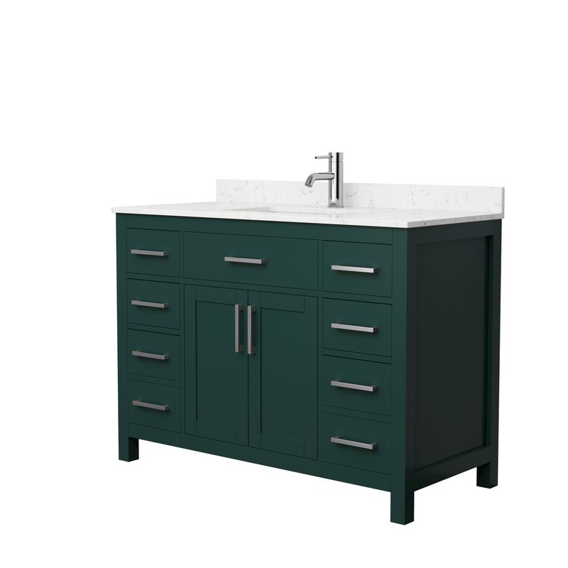 WYNDHAM COLLECTION WCG242448SGECCUNSMXX BECKETT 48 INCH SINGLE BATHROOM VANITY IN GREEN WITH CARRARA CULTURED MARBLE COUNTERTOP, UNDERMOUNT SQUARE SINK AND BRUSHED NICKEL TRIM