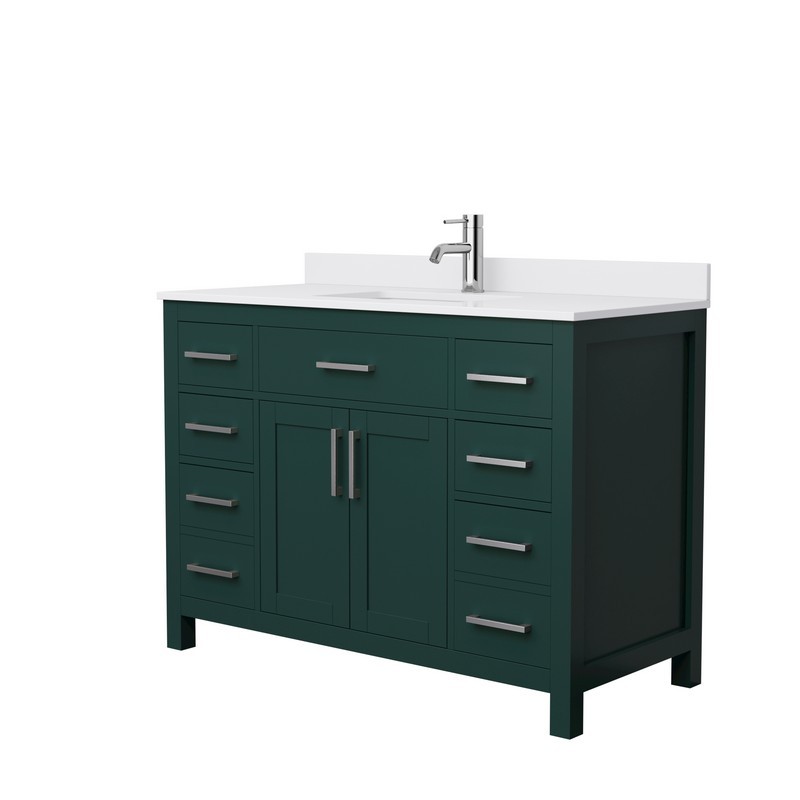 WYNDHAM COLLECTION WCG242448SGEWCUNSMXX BECKETT 48 INCH SINGLE BATHROOM VANITY IN GREEN WITH WHITE CULTURED MARBLE COUNTERTOP, UNDERMOUNT SQUARE SINK AND BRUSHED NICKEL TRIM