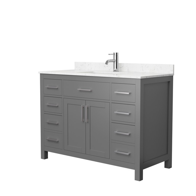 WYNDHAM COLLECTION WCG242448SKGCCUNSMXX BECKETT 48 INCH SINGLE BATHROOM VANITY IN DARK GRAY WITH CARRARA CULTURED MARBLE COUNTERTOP, UNDERMOUNT SQUARE SINK AND BRUSHED NICKEL TRIM