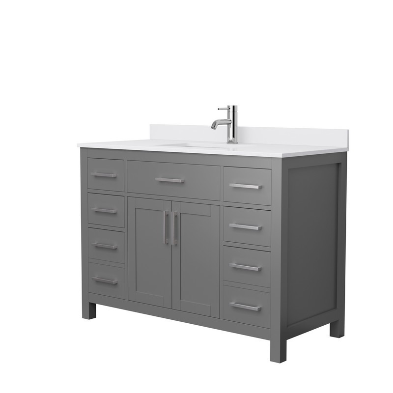 WYNDHAM COLLECTION WCG242448SKGWCUNSMXX BECKETT 48 INCH SINGLE BATHROOM VANITY IN DARK GRAY WITH WHITE CULTURED MARBLE COUNTERTOP, UNDERMOUNT SQUARE SINK AND BRUSHED NICKEL TRIM