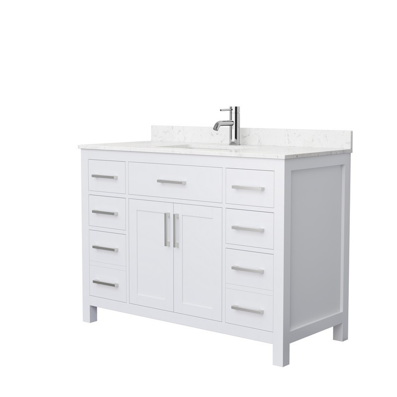 WYNDHAM COLLECTION WCG242448SWHCCUNSMXX BECKETT 48 INCH SINGLE BATHROOM VANITY IN WHITE WITH CARRARA CULTURED MARBLE COUNTERTOP, UNDERMOUNT SQUARE SINK AND BRUSHED NICKEL TRIM
