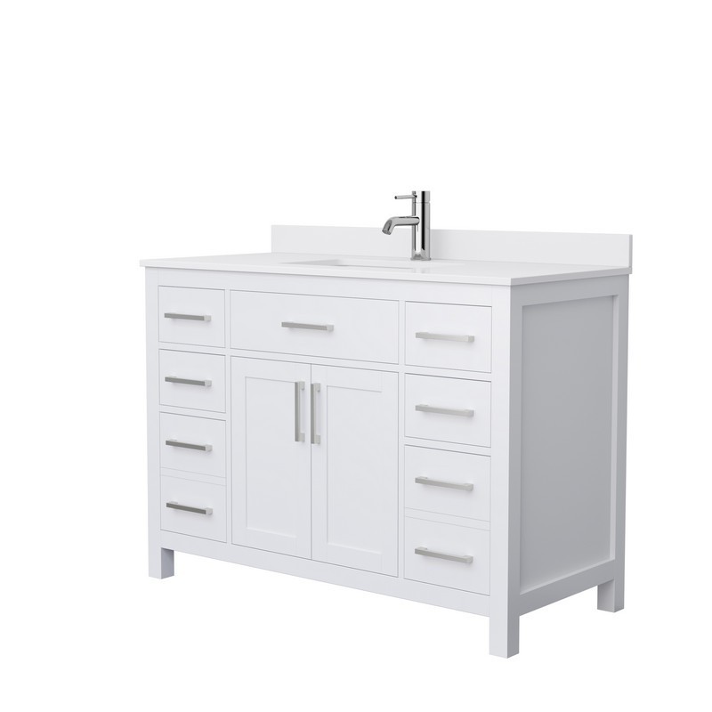 WYNDHAM COLLECTION WCG242448SWHWCUNSMXX BECKETT 48 INCH SINGLE BATHROOM VANITY IN WHITE WITH WHITE CULTURED MARBLE COUNTERTOP, UNDERMOUNT SQUARE SINK AND BRUSHED NICKEL TRIM