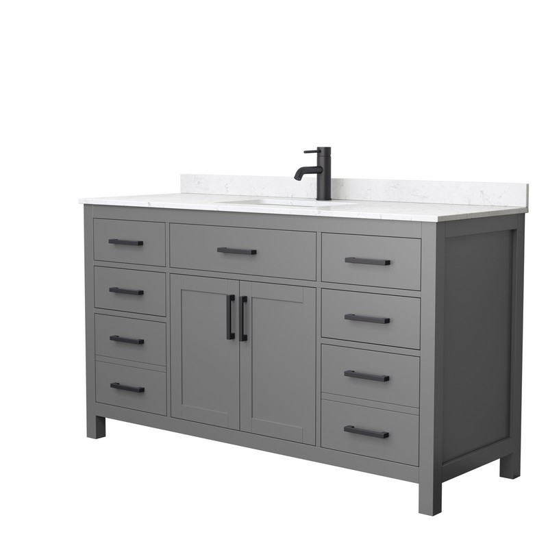 WYNDHAM COLLECTION WCG242460SGBCCUNSMXX BECKETT 60 INCH SINGLE BATHROOM VANITY IN DARK GRAY WITH CARRARA CULTURED MARBLE COUNTERTOP, UNDERMOUNT SQUARE SINK AND MATTE BLACK TRIM