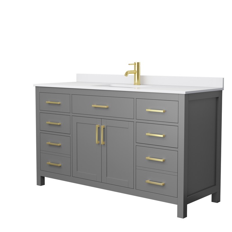 WYNDHAM COLLECTION WCG242460SGGWCUNSMXX BECKETT 60 INCH SINGLE BATHROOM VANITY IN DARK GRAY WITH WHITE CULTURED MARBLE COUNTERTOP, UNDERMOUNT SQUARE SINK AND BRUSHED GOLD TRIM