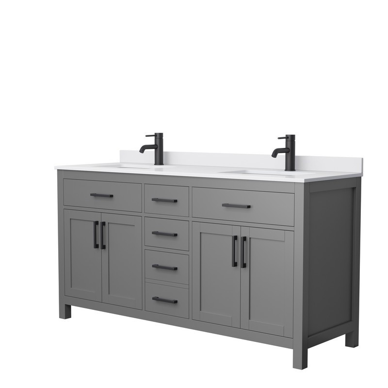 WYNDHAM COLLECTION WCG242466DGBWCUNSMXX BECKETT 66 INCH DOUBLE BATHROOM VANITY IN DARK GRAY WITH WHITE CULTURED MARBLE COUNTERTOP, UNDERMOUNT SQUARE SINKS AND MATTE BLACK TRIM