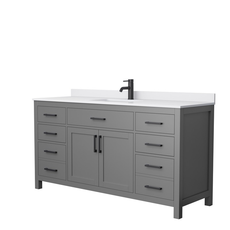 WYNDHAM COLLECTION WCG242466SGBWCUNSMXX BECKETT 66 INCH SINGLE BATHROOM VANITY IN DARK GRAY WITH WHITE CULTURED MARBLE COUNTERTOP, UNDERMOUNT SQUARE SINK AND MATTE BLACK TRIM