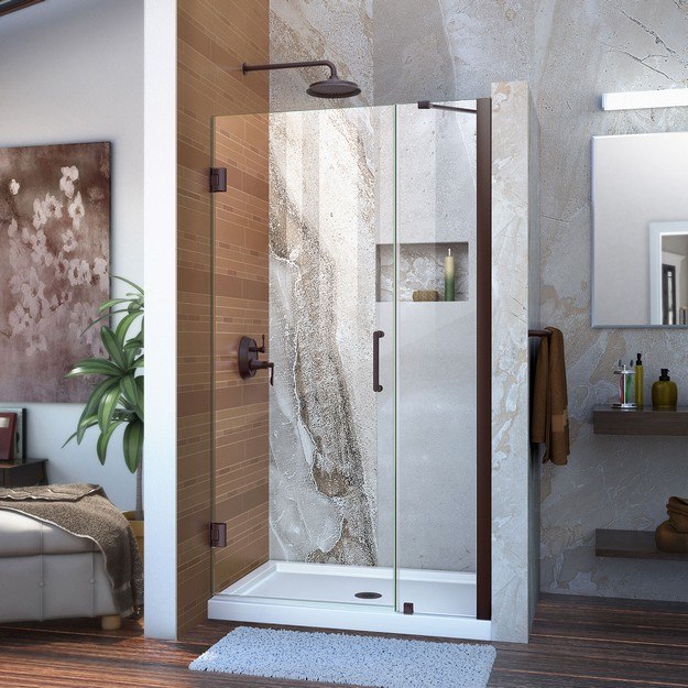 DREAMLINE SHDR-20387210-06 UNIDOOR 38-39 W X 72 H FRAMELESS HINGED SHOWER DOOR WITH SUPPORT ARM, CLEAR GLASS