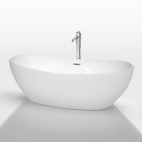 WYNDHAM COLLECTION WCOBT101470ATP11PC REBECCA 70 INCH SOAKING BATHTUB IN WHITE WITH TRIM AND MOUNTED FAUCET