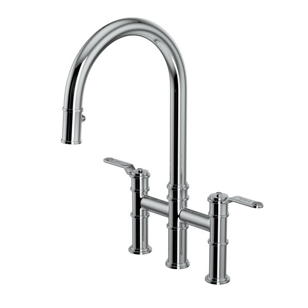 ROHL U.4549HT ARMSTRONG 18 1/4 INCH THREE HOLE BRIDGE KITCHEN FAUCET WITH METAL LEVER HANDLE