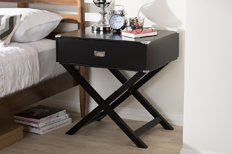 BAXTON STUDIO GDL7628-Black-CT CURTICE 25 7/8 INCH MODERN AND CONTEMPORARY ONE DRAWER WOODEN BEDSIDE TABLE