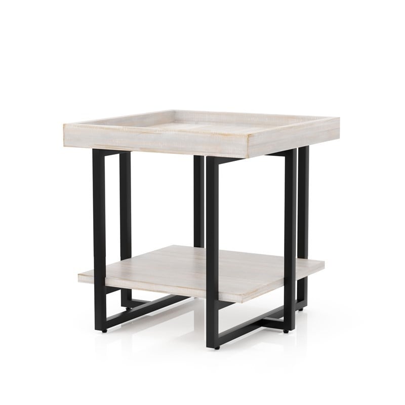 Furniture of America Humere Wood 1-Shelf End Table in Antique White