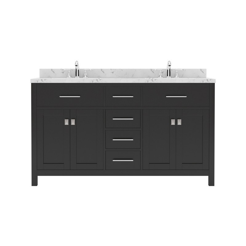 VIRTU USA MD-2060-CMRO-ES-NM CAROLINE 60 INCH DOUBLE BATH VANITY WITH WHITE QUARTZ TOP AND ROUND SINKS WITHOUT FAUCET