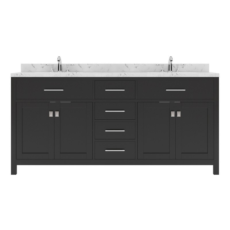 VIRTU USA MD-2072-CMRO-ES-NM CAROLINE 72 INCH DOUBLE BATH VANITY WITH WHITE QUARTZ TOP AND ROUND SINKS WITHOUT FAUCET