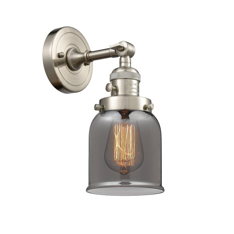 INNOVATIONS LIGHTING 203SW-SN-G53 FRANKLIN RESTORATION SMALL BELL 5 INCH ONE LIGHT UP OR DOWN PLATED SMOKED GLASS WALL SCONCE