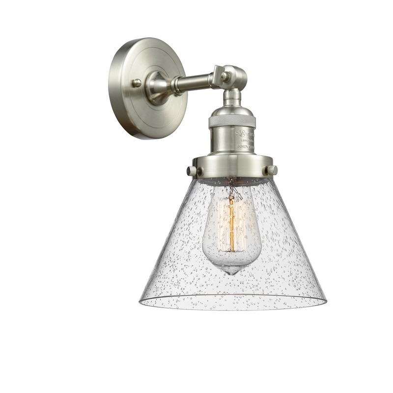 INNOVATIONS LIGHTING 203-SN-G44 FRANKLIN RESTORATION LARGE CONE 8 INCH ONE LIGHT UP OR DOWN SEEDY GLASS WALL SCONCE