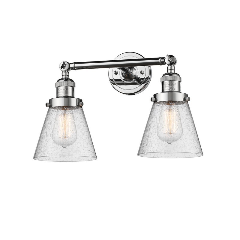 INNOVATIONS LIGHTING 208-PC-G64 FRANKLIN RESTORATION SMALL CONE 16 INCH TWO LIGHT WALL OR CEILING MOUNT SEEDY GLASS VANITY LIGHT