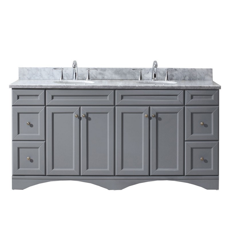 VIRTU USA ED-25072-WMRO-GR-002-NM TALISA 72 INCH DOUBLE BATH VANITY IN GREY WITH MARBLE TOP AND ROUND SINK WITH FAUCET
