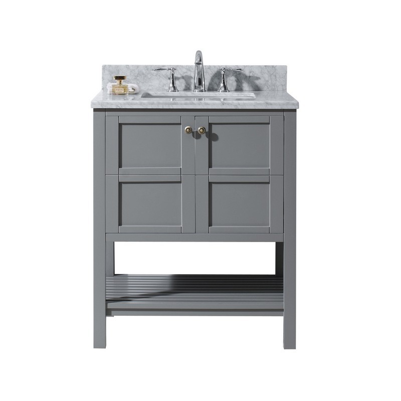 VIRTU USA ES-30030-WMSQ-NM WINTERFELL 30 INCH SINGLE BATH VANITY WITH MARBLE TOP AND SQUARE SINK