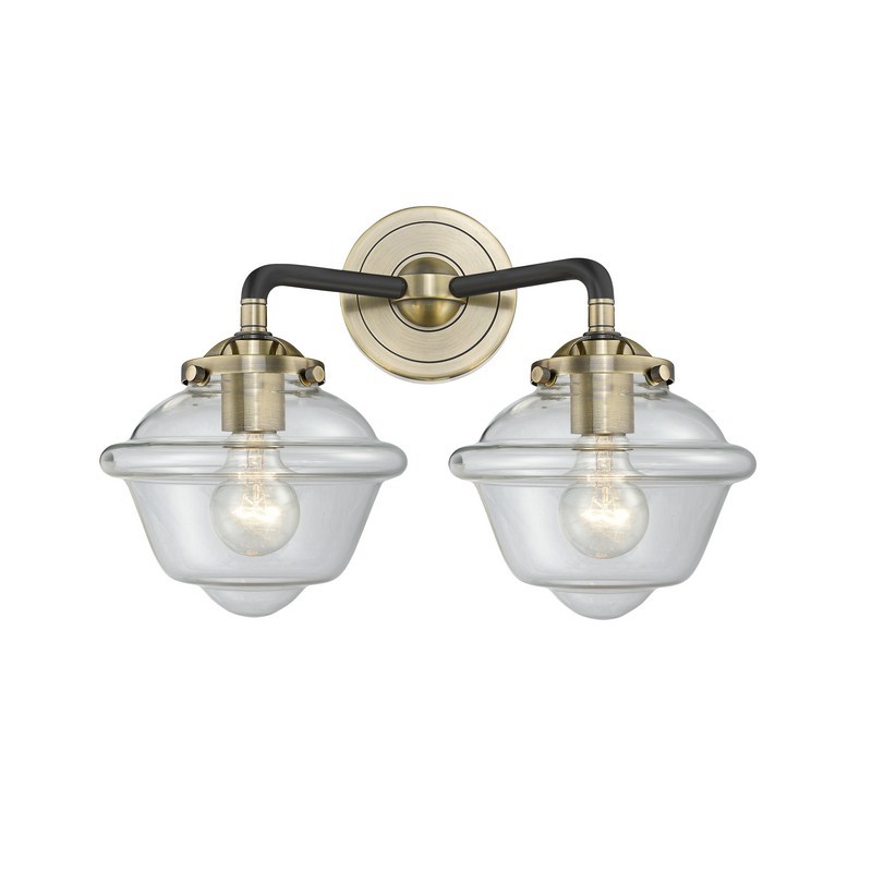 INNOVATIONS LIGHTING 284-2W-BAB-G532 NOUVEAU SMALL OXFORD 2 LIGHT 15 1/2 INCH WALL MOUNT CLEAR GLASS VANITY LIGHT