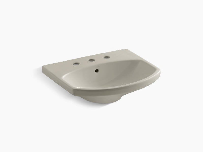 KOHLER K-2363-8-G9 CIMARRON 21 INCH PEDESTAL BATHROOM SINK WITH 3 HOLES DRILLED AND OVERFLOW