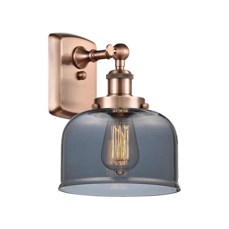 INNOVATIONS LIGHTING 916-1W-AC-G73 BALLSTON LARGE BELL 1 LIGHT 8 INCH PLATED SMOKE GLASS WALL SCONCE