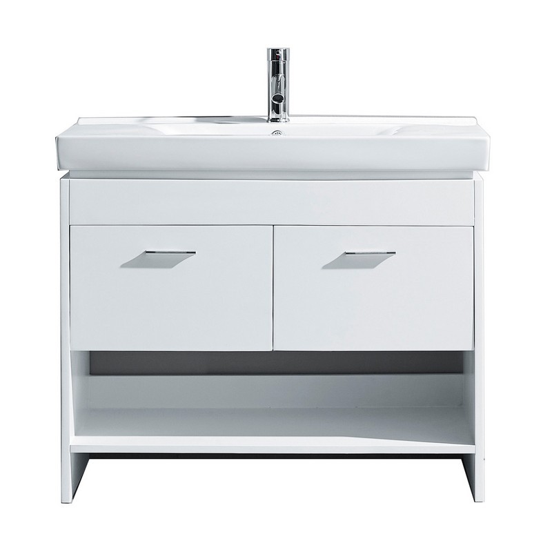 VIRTU USA MS-555-C-WH-NM GLORIA 36 INCH SINGLE BATH VANITY WITH WHITE CERAMIC TOP AND SQUARE SINK WITH POLISHED CHROME FAUCET